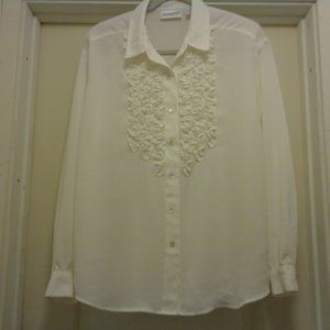 CLASSIC GIRL RICH GIRL TUXEDO SHIRT LIZ CLAIBORNE COLLECTIONS WHITE RUFFLES BL…